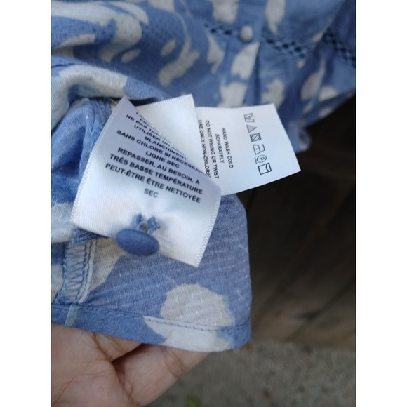 Anthropologie Vanessa Virginia Womens Blue White Floral Marisa‎ Blouse Size 10 - Picture 5 of 9
